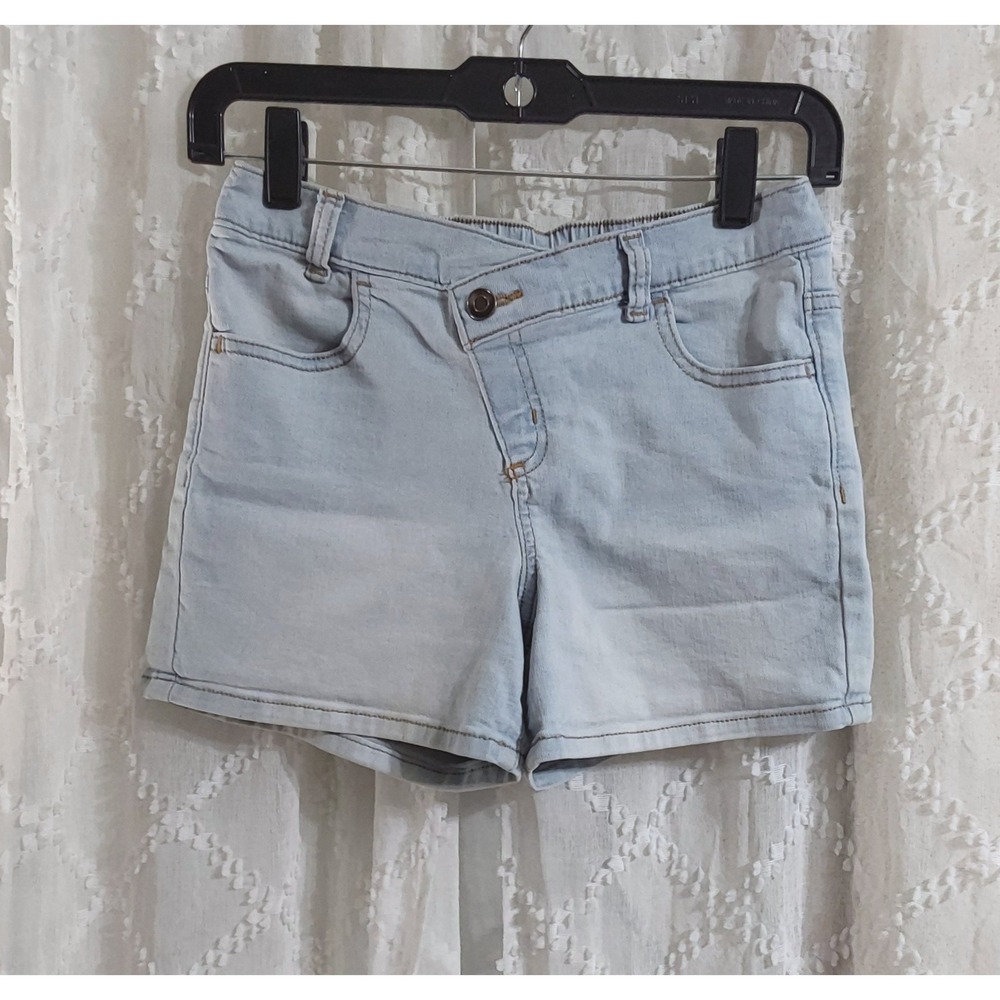 Wonder Nation Girls Light Wash Denim Crossover Waist Shorts Size L 10-12 Blue